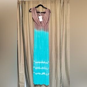 Brown and Teal Tie Dye Maxi Dress